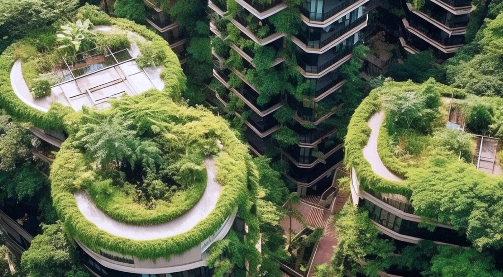 Greenery mixed with architecture